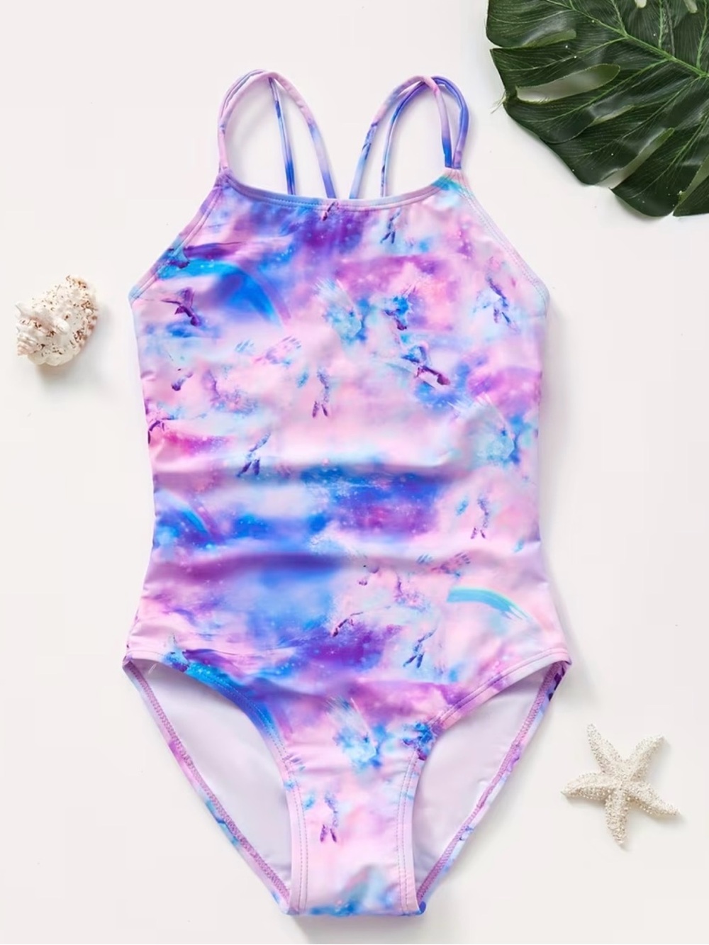 Brand New! Girls' Pink & Blue Tie-Dye One-Piece Swimsuit Size 7-8